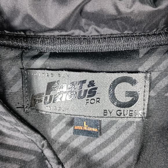 Guess Fast & Furious Vest Mens Large Black Hooded Full Zip Checkered Limited - Picture 2 of 10